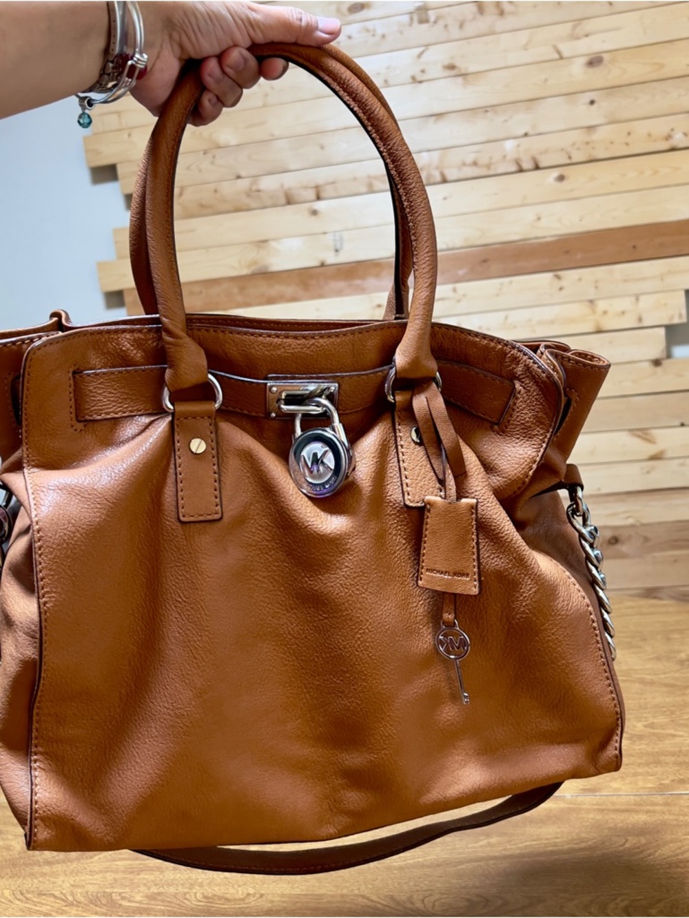 Michael Kors Hamilton Cognac Leather Silver tone Hardware Large Luggage tote Bag - Picture 11 of 11
